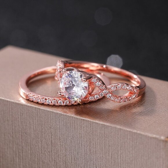 😍Double Layer Rose Gold Plated Lovely Fashion Ring Set for Women/Girl, L045